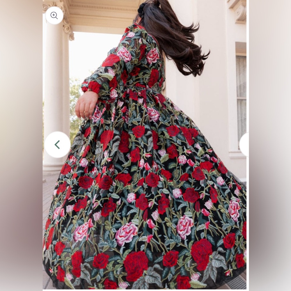 JessaKae Black Blair Floral Midi Dress with Red and Pink Roses